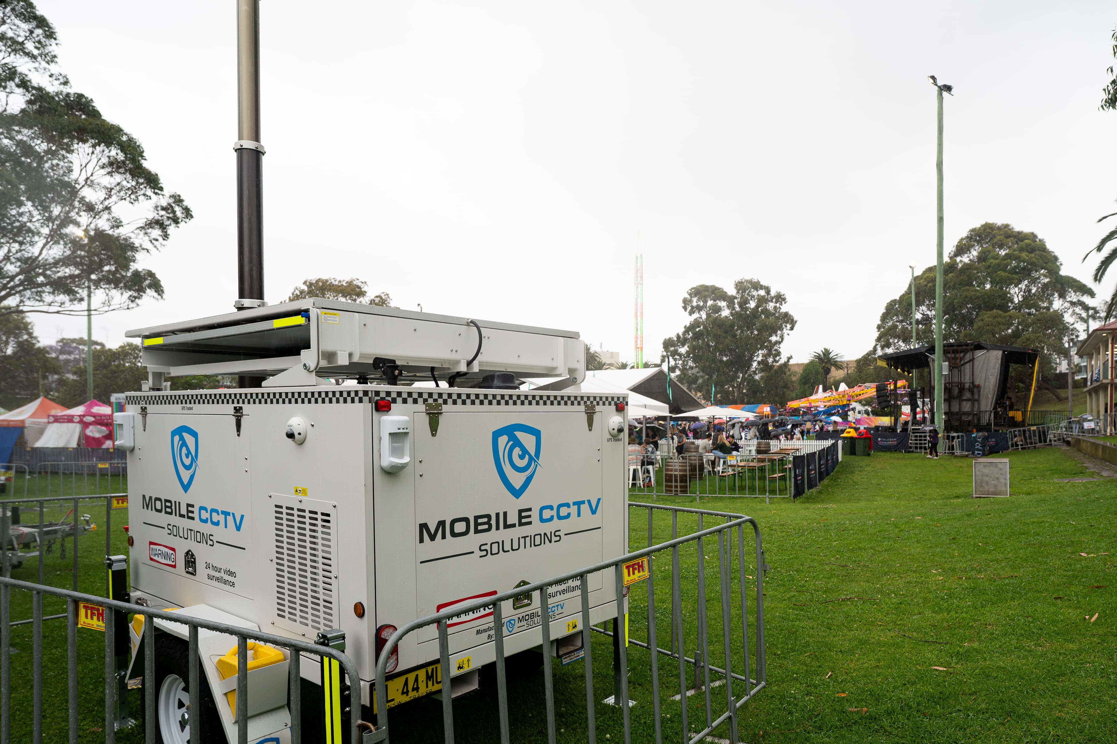 A Mobile CCTV Solutions trailer beside the Granny Smith Festival grounds in Eastwood